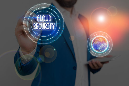 Handwriting text Cloud Security. Conceptual photo protection of data stored online from theft and deletion Elements of this image furnished by NASA