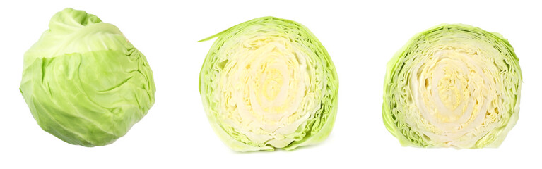 green cabbage isolated on white background. healthy food