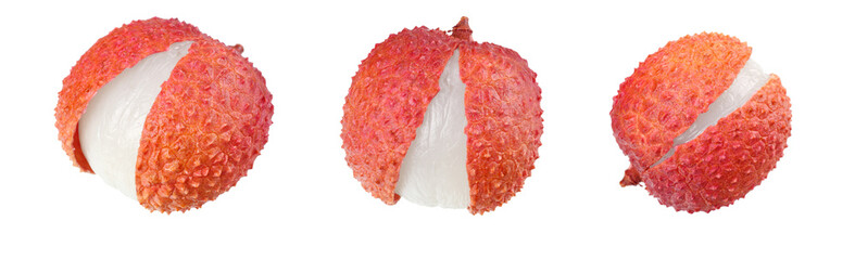 one fresh lychee isolated on white background. macro