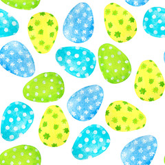 Decorative Easter eggs seamless pattern in green, blue and yellow colors