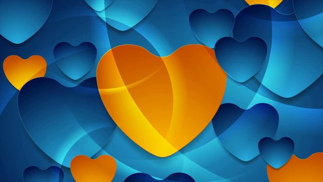 Contrast orange and blue glossy hearts concept motion background