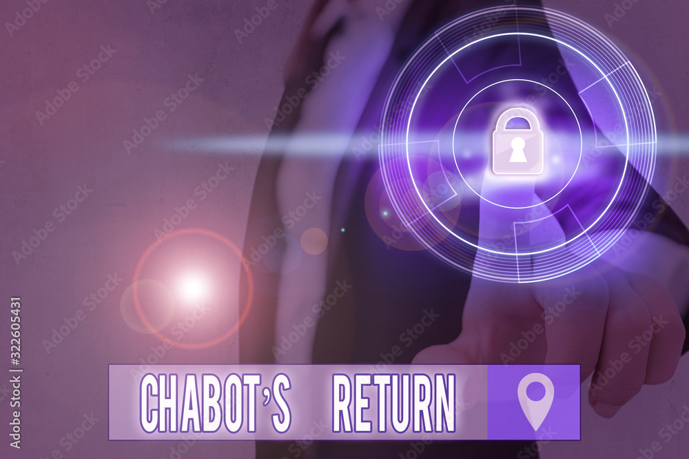 Poster text sign showing chabot s return. business photo text the come back of conversation via auditory or