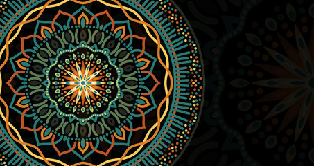 Abstract mandala graphic design and watercolor digital art painting for ancient geometric concept background