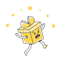 Gift box with a bow. Holiday present alive. Vector llustration isolated on white background