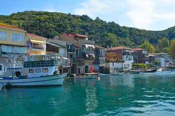 Fototapeta premium The waterfront of the residential part of the Anadolu Kavagi fishing village in the Beykoz district of Istanbul