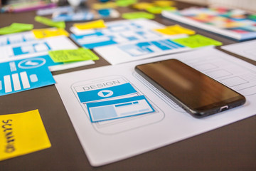 Website design team desk Design apps for mobile phones. UX UI design concept