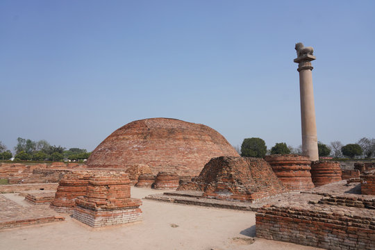 Ananda Stupa With Ashoka Pillar in Vaishali, India