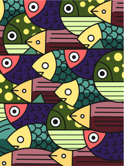 Hand painted seamless fish pattern image.