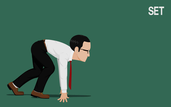 A business man in the position of get set