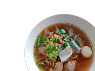 beef noodle soup isolated on white background. With clipping path.