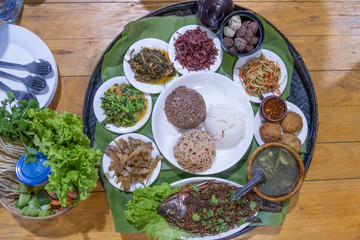 Selection of various Shan style dishes in Myanmar