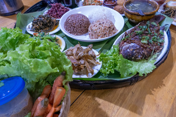 Selection of various Shan style dishes in Myanmar