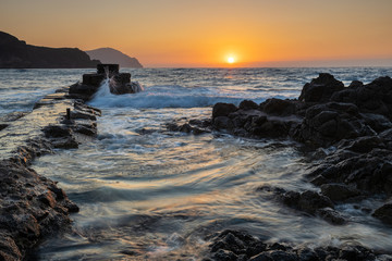 Sunrise on the coast of Isleta del Moro. Natural Park of Cabo de Gata. Spain.