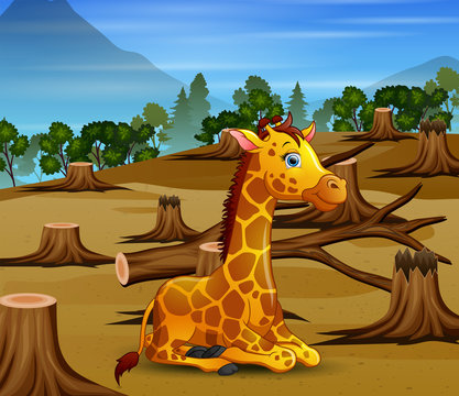 Pollution control scene with giraffe in drought