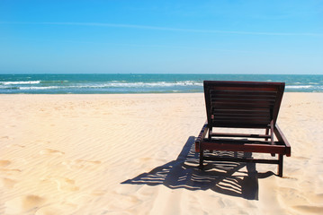 Beautiful beach. Chairs on the sandy beach near the sea. Summer holiday and vacation concept for tourism. Inspirational tropical landscape