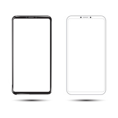 Two Device Black smartphone and Outline  with blank screen isolated on white background. Mockup to showcase mobile web-site design or screenshots your applications. Vector illustration