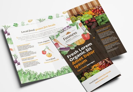 Trifold Brochure Layout with Organic Farmers Market Theme