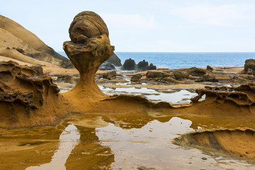 Naklejka premium Eroded rock at Yehliu Geopark in Taipei, Taiwan.The rocks are formed like an ice-cream cup