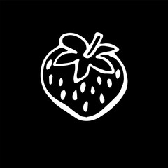 Vector illustration. Close-up of strawberry berry on a black isolated background. Cover design, clothing print.