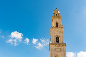 tower of Cathedral, duomo,  in Lecce, Italy. Copy space