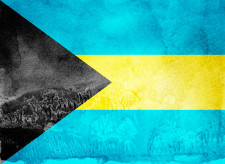 Watercolor flag on background. Bahamas