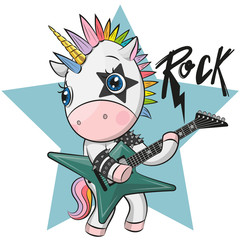 Cartoon rock unicorn with a guitar © reginast777