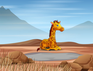 Cartoon giraffe drought in dry land © dreamblack46