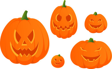 Vector illustration of various Halloween pumpkins isolated on white backgrund