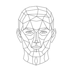 The head of a young man stylized triangle polygonal model on white isolated background. Vector illustration 