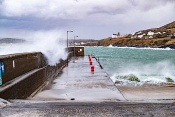 Crashing ocean waves in Portnoo during storm Ciara in County Donegal - Ireland