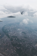 Fototapeta premium Kiev city with airplane window, Ukraine