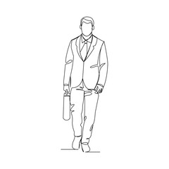 Continuous line drawing of businessmen holding briefcase. One line art of man with briefcase. Vector illustration.
