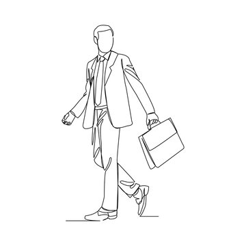 Continuous line drawing of businessmen holding briefcase. One line art of man with briefcase. Vector illustration.