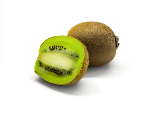 Whole kiwi fruit and half kiwi fruit isolated on white