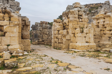 Historical site of Perge or Perga in Antalya, Turkey. Vast remains of prosperous Roman city. Ancient Perge city existed from X century before Christ till VIII of our era.