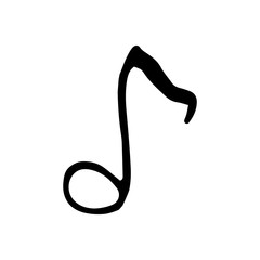 Single element of music note in doodle style. Hand drawn vector illustration for cards, posters, stickers and professional musical design. Simple cute symbol note. Abstract scribble illustration.