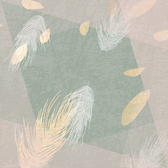 trendy gold textured olive background and delicate hand drawn feathers element