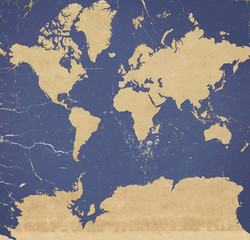 Planisphere of the world ultra defined with Antarctica, paper effect and peeling plaster.