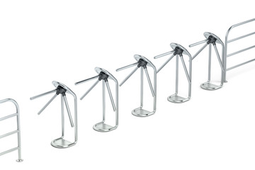 Row with silver turnstiles