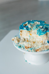  Crumpled first birthday cake smash cake, bitten homemade cake with blue icing