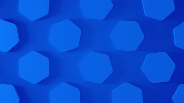 Abstract 3D pantone blue hexagon rotating around. Animation shapes background. 4k render footage. Seamless loop.