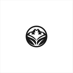 Leaf Mountain logo Icon template design in Vector illustration. Black Logo And White Backround 