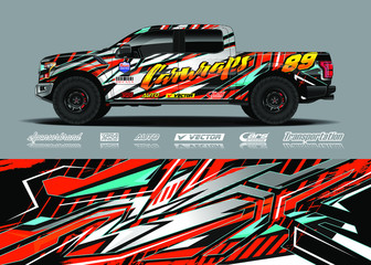 Truck wrap design vector illustration. Modern sport graphics. Abstract stripe racing and grunge background for wrap all vehicle, race car, rally, adventure vehicle and car livery.