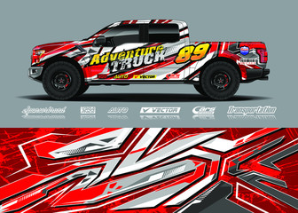 Truck wrap design vector illustration. Modern sport graphics. Abstract stripe racing and grunge background for wrap all vehicle, race car, rally, adventure vehicle and car livery.