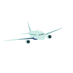 Passenger airplane. Landscape with white airplane is flying in the isolated vector design for Commercial plane, Travel or trips, flight and Tours.