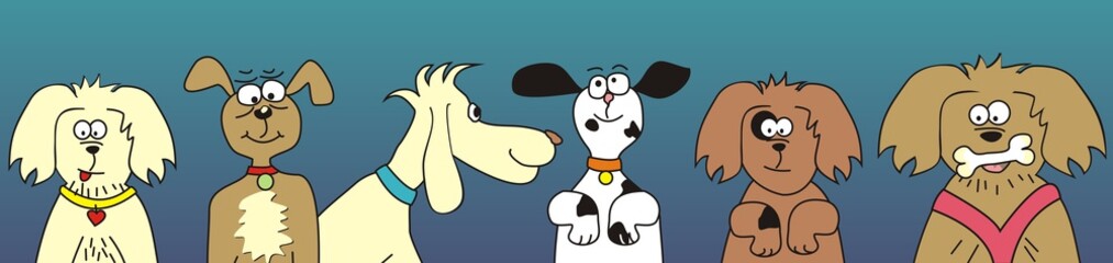group of dogs, blue background, funny vector illustration