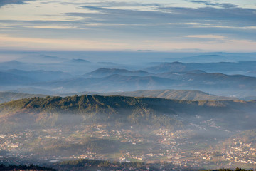 clouds and fog between the mountains of the Arouca geopark in Portugal