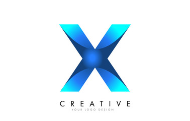X Letter Logo Design with 3D and Ribbon Effect and Blue Gradient.