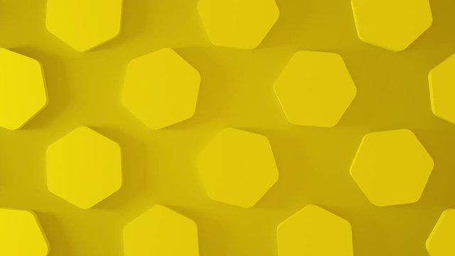 Abstract 3D yellow hexagon rotating around. Animation shapes background. 4k render footage. Seamless loop.