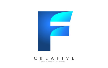 F Letter Logo Design with 3D and Ribbon Effect and Blue Gradient.